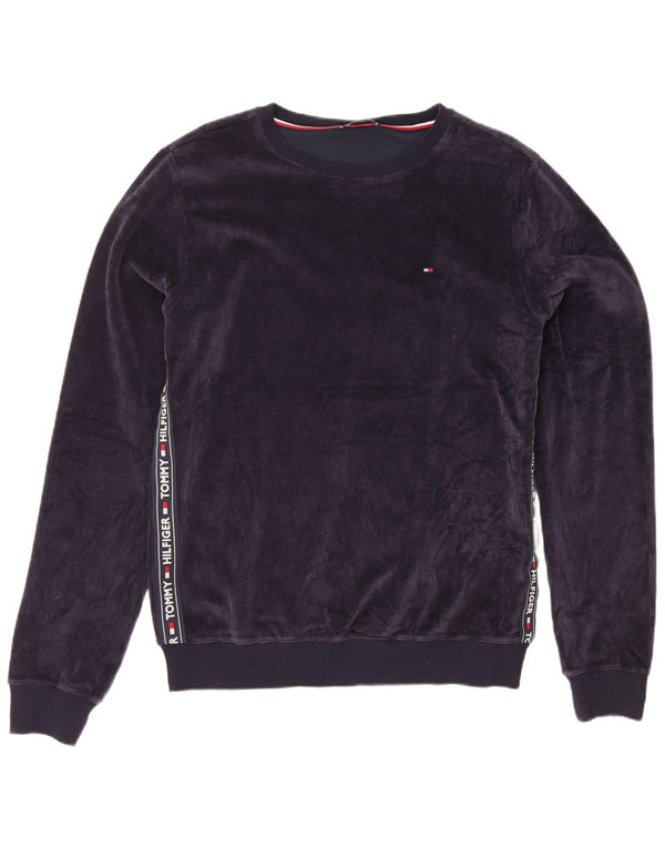 Tommy Hilfiger Herren-Sweatshirt aus Velours mit Grafik, Mittelblau