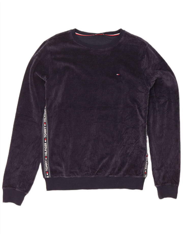 Tommy Hilfiger Herren-Sweatshirt aus Velours mit Grafik, Mittelblau