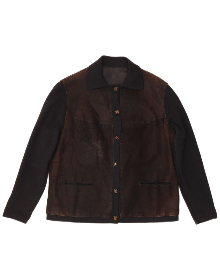 Vintage Damen Bomberjacke mit normaler Passform, IT 48, mittelbraun, Farbblock