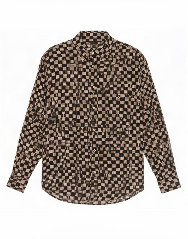 Vintage Herrenhemd Kleine schwarze geometrische Viskose