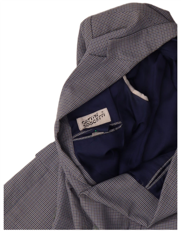 VINTAGE Herren 2-Knopf-Blazerjacke IT 50 Große blau karierte Wolle