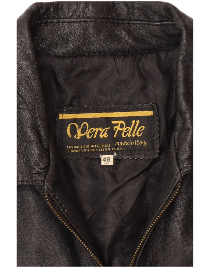 VINTAGE Womens Leather Jacket IT 48 XL Black Leather
