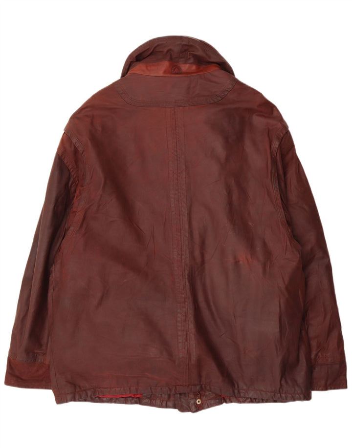 VINTAGE Mens Leather Jacket EU 52 XL Maroon Leather
