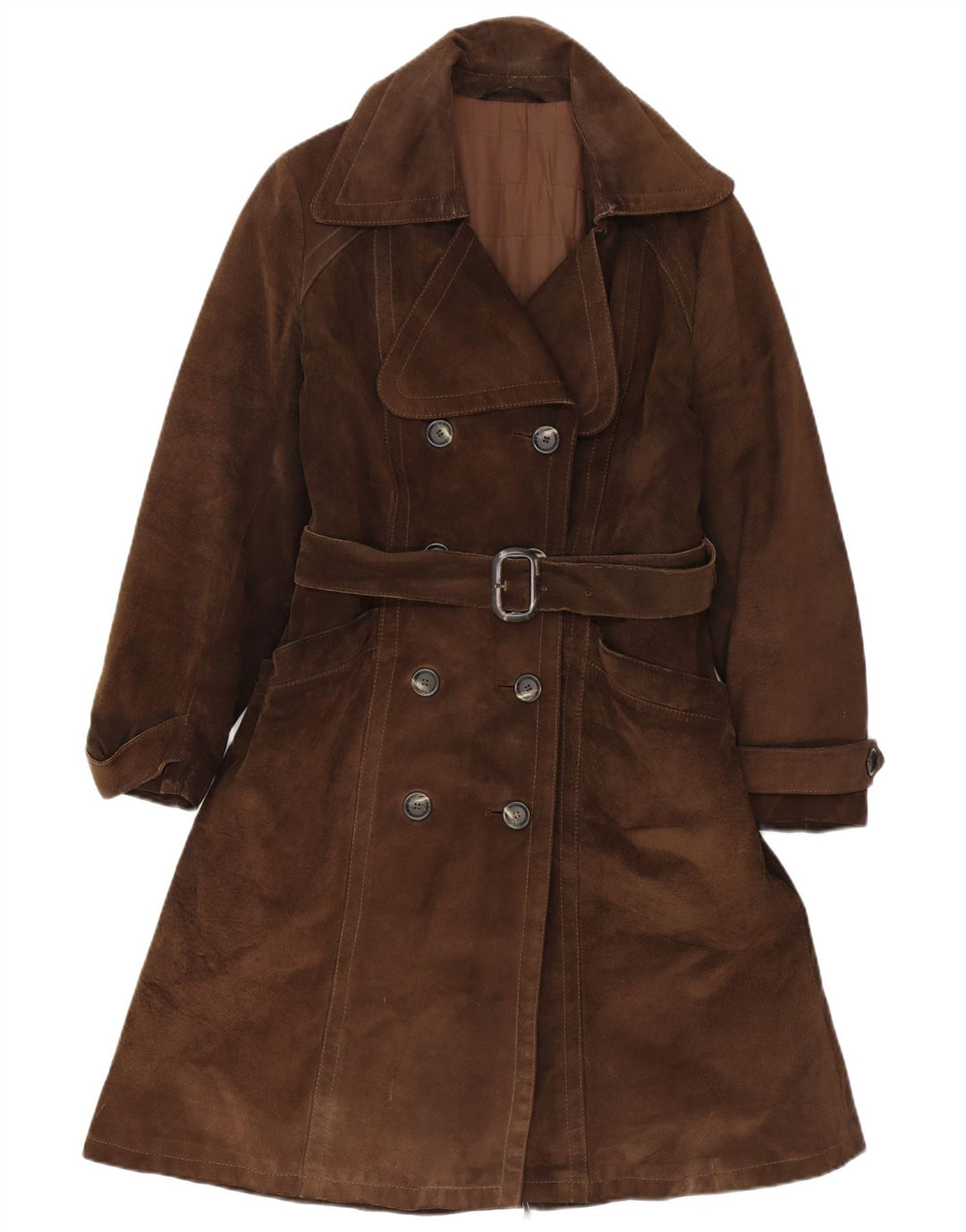 Vintage Damen Wildleder Zweireihiger Mantel IT 40 Small Brown
