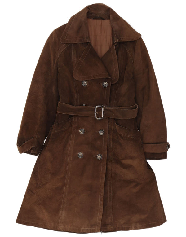 Vintage Damen Wildleder Zweireihiger Mantel IT 40 Small Brown