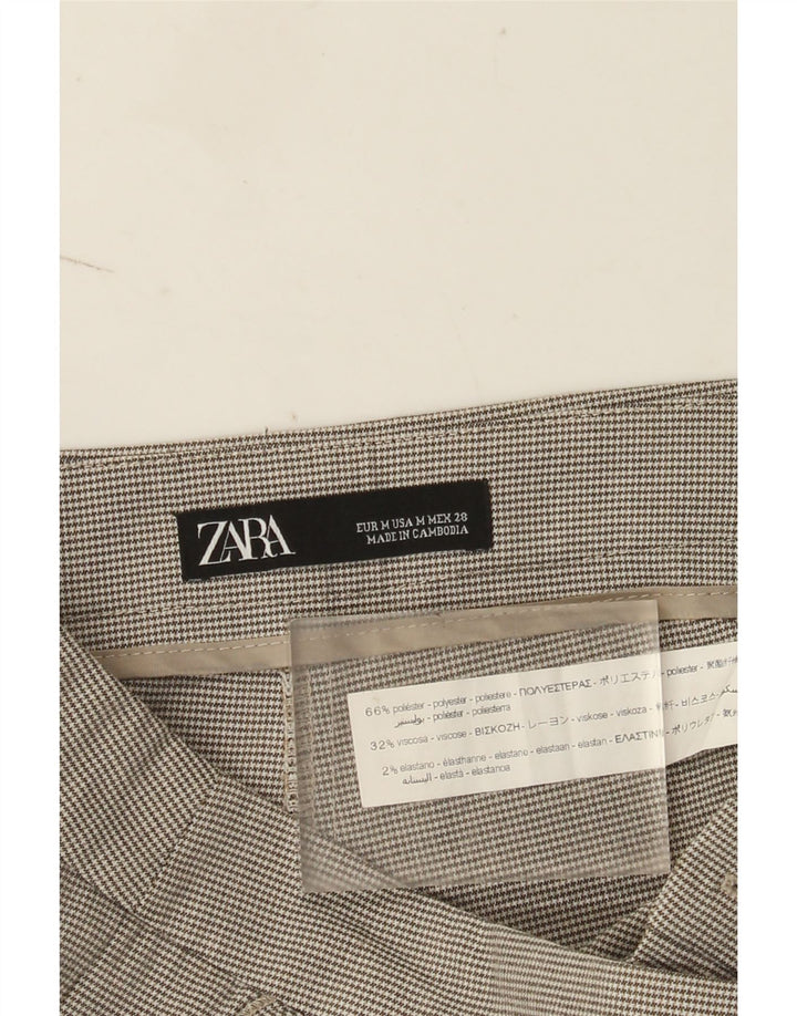 Zara Slim Chino-Hose für Damen, mittelgroß, W28, L28, graues Hahnentritt-Polyester