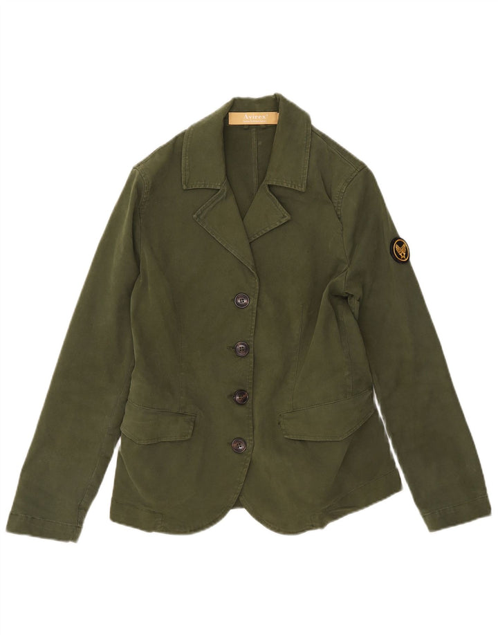 Avirex Damen 4-Knopf-Blazerjacke UK 6 XS Grüne Baumwolle