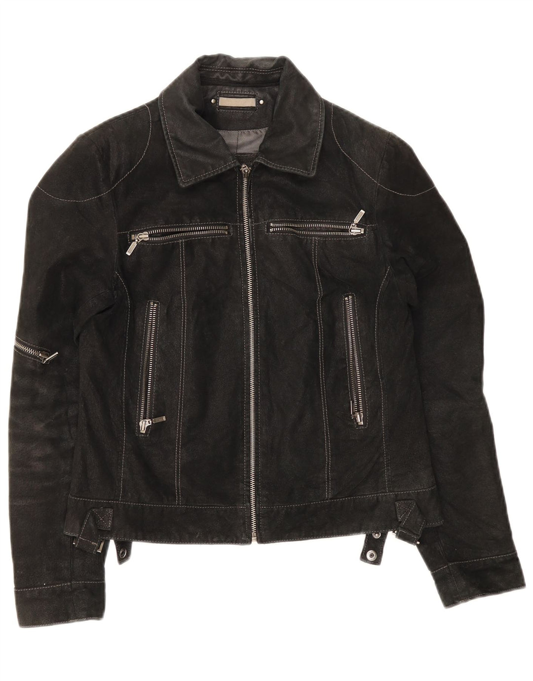 Vintage Damen Wildlederjacke UK 10 Kleines schwarzes Leder