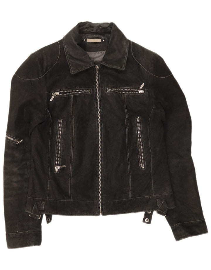Vintage Damen Wildlederjacke UK 10 Kleines schwarzes Leder