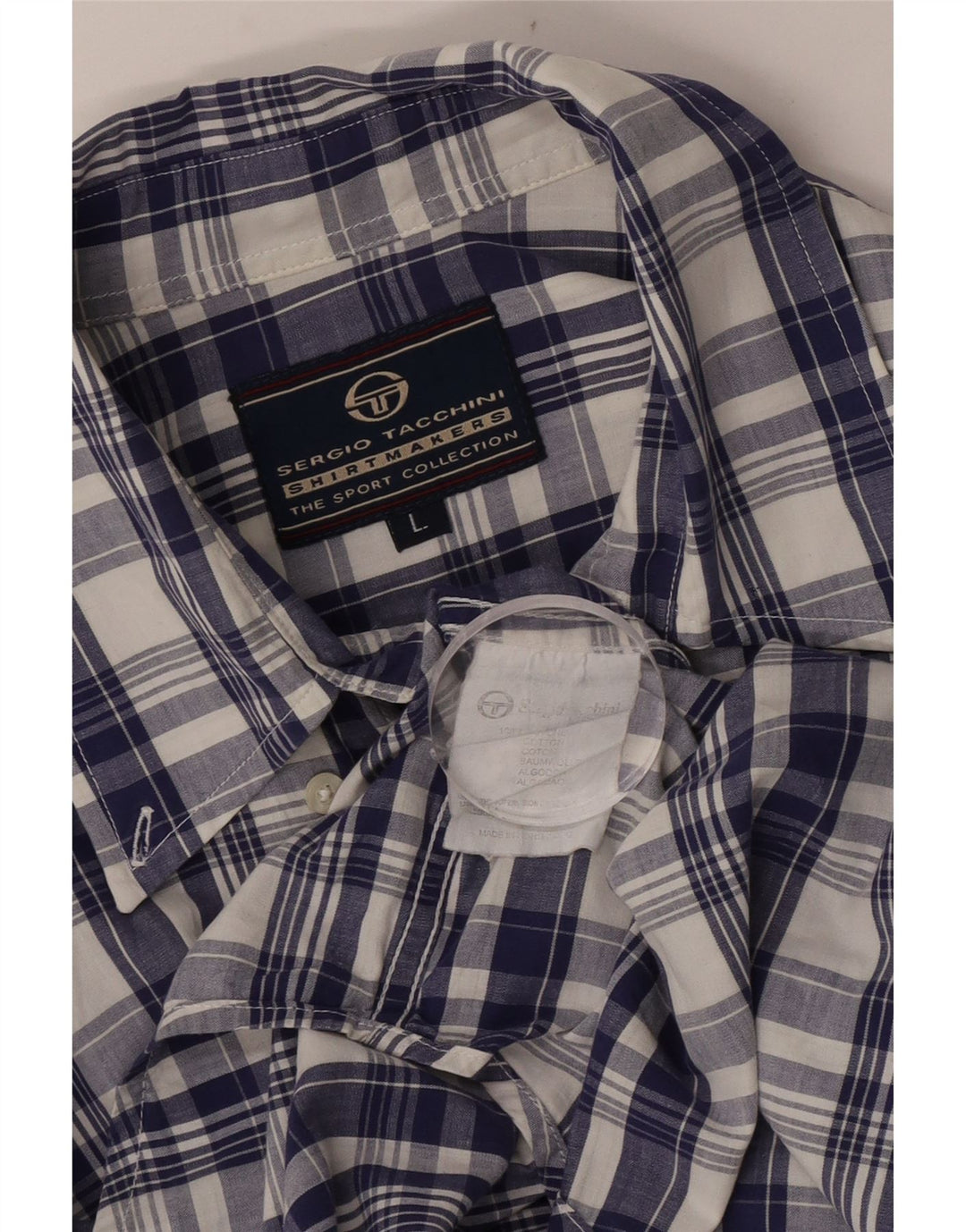Sergio Tacchini Herren-Kurzarmhemd, groß, marineblau, kariert, Baumwolle
