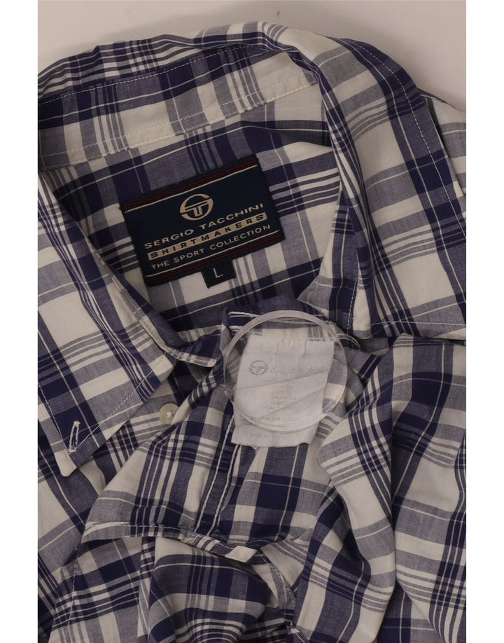 Sergio Tacchini Herren-Kurzarmhemd, groß, marineblau, kariert, Baumwolle