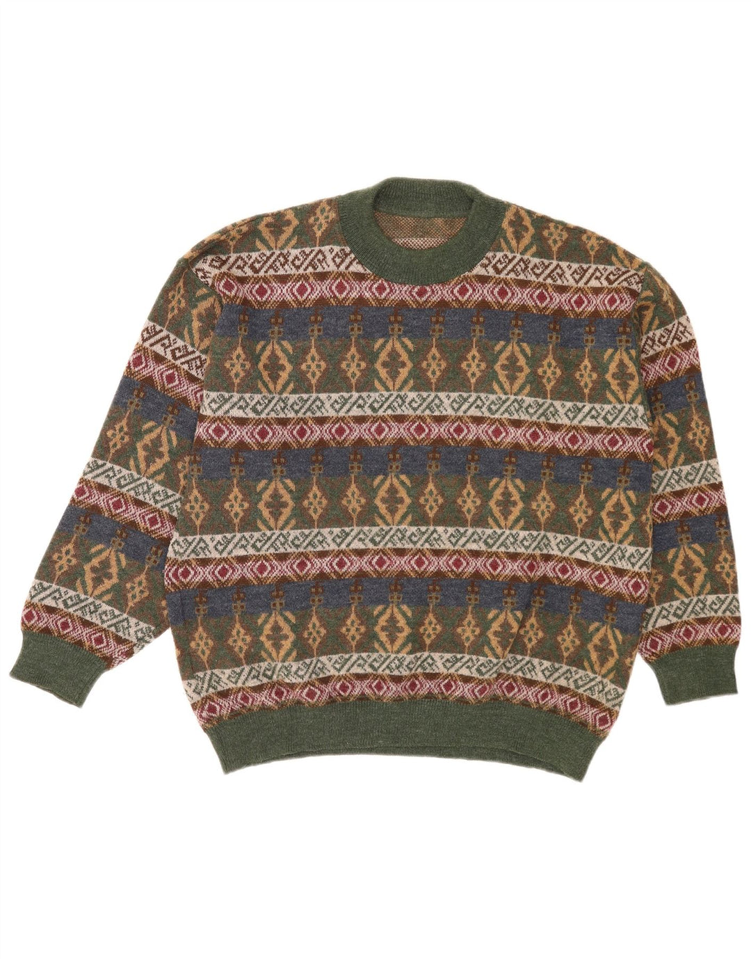 Vintage Herren Pullover mit Rundhalsausschnitt, Mittelgrün, geometrisch, Acryl, Retro
