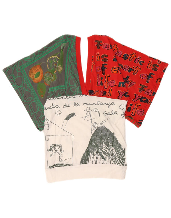 Desigual Womens Graphic Bluse Top UK 10 Small Red Colourblock Baumwolle