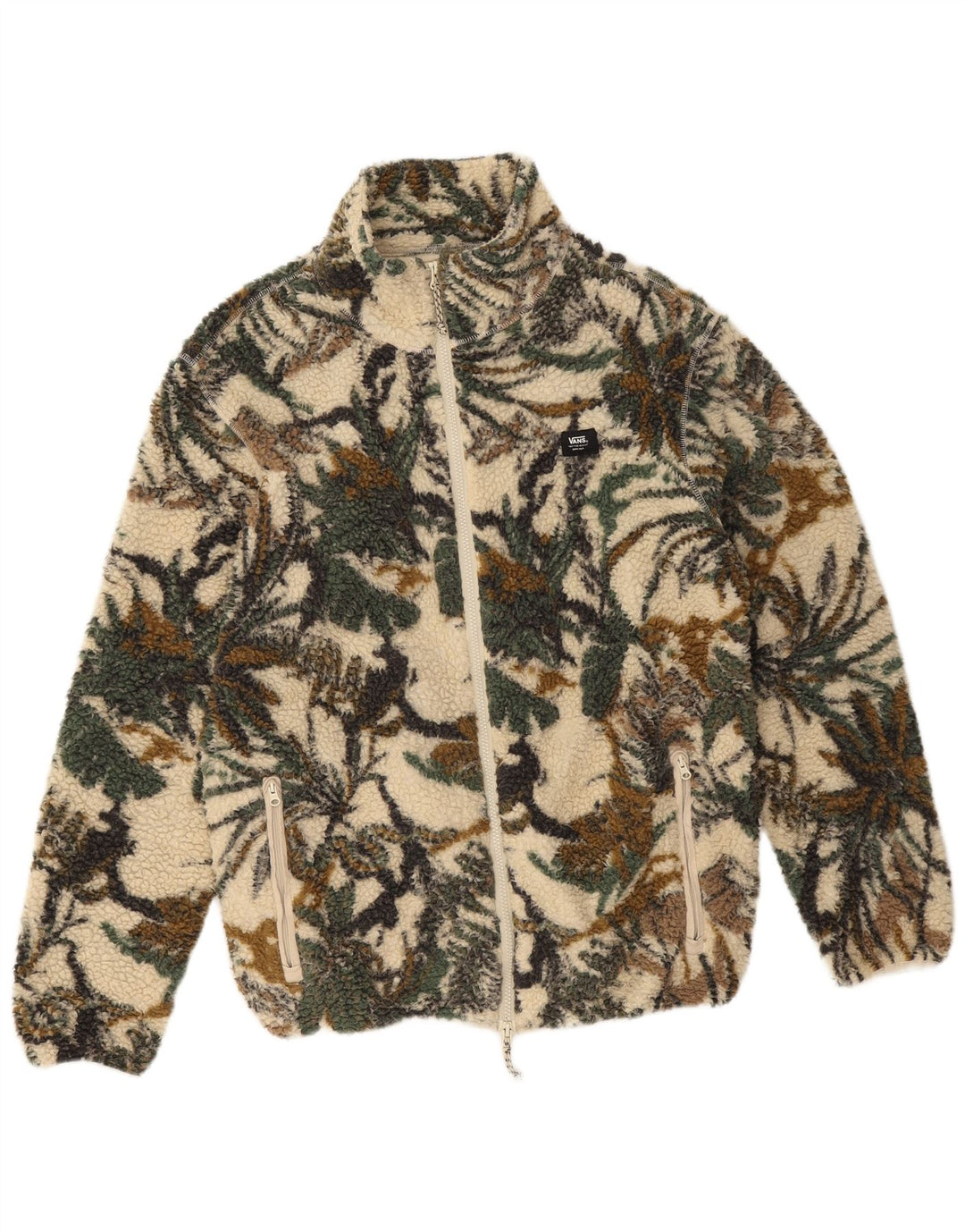 Vans Herren Fleecejacke UK 38 Mittelgrünes Blumenmuster aus Polyester