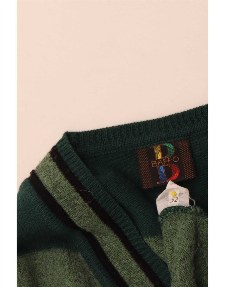 Baffo Herren-Pullover mit V-Ausschnitt IT 52 Große grüne geometrische Wolle