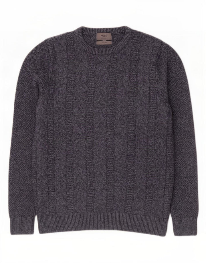 Marks & Spencer Herren-Pullover mit Rundhalsausschnitt, mittelmarineblaue Baumwolle