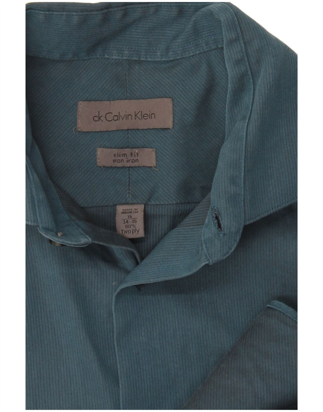 CALVIN KLEIN Herren Slim Fit Hemd Größe 15 Mittelblaue Baumwolle
