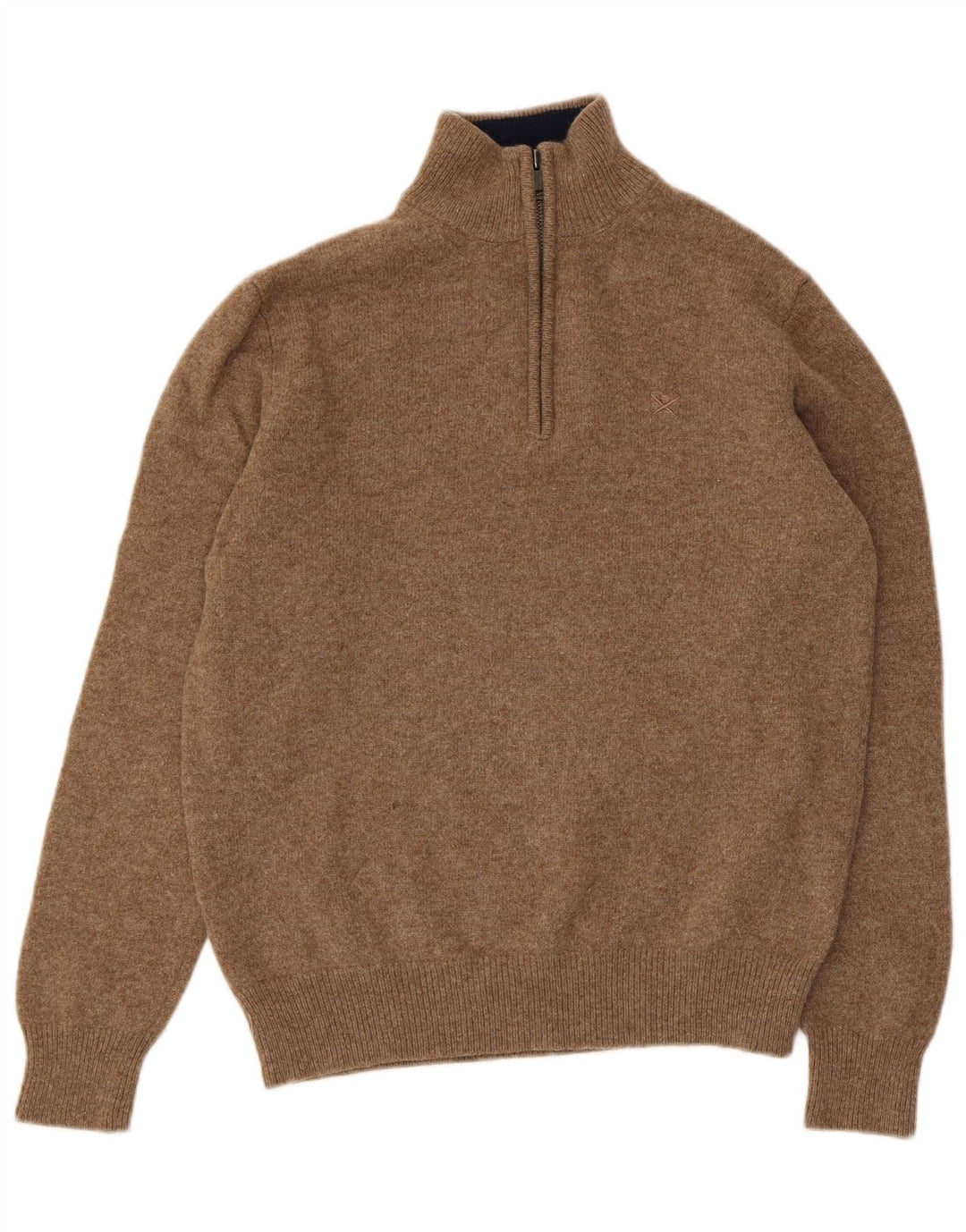 Hackett Damen-Pullover mit Reißverschluss am Hals, UK 14, mittelbraune Lammwolle