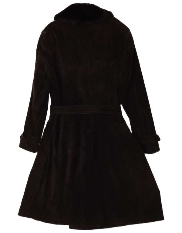 Vintage Damen Wildleder Zweireiher Mantel IT 54 3XL Schwarz