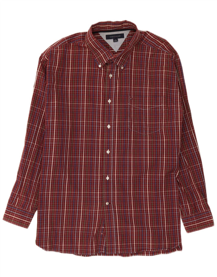TOMMY HILFIGER Mens Shirt XL Burgundy Check Cotton