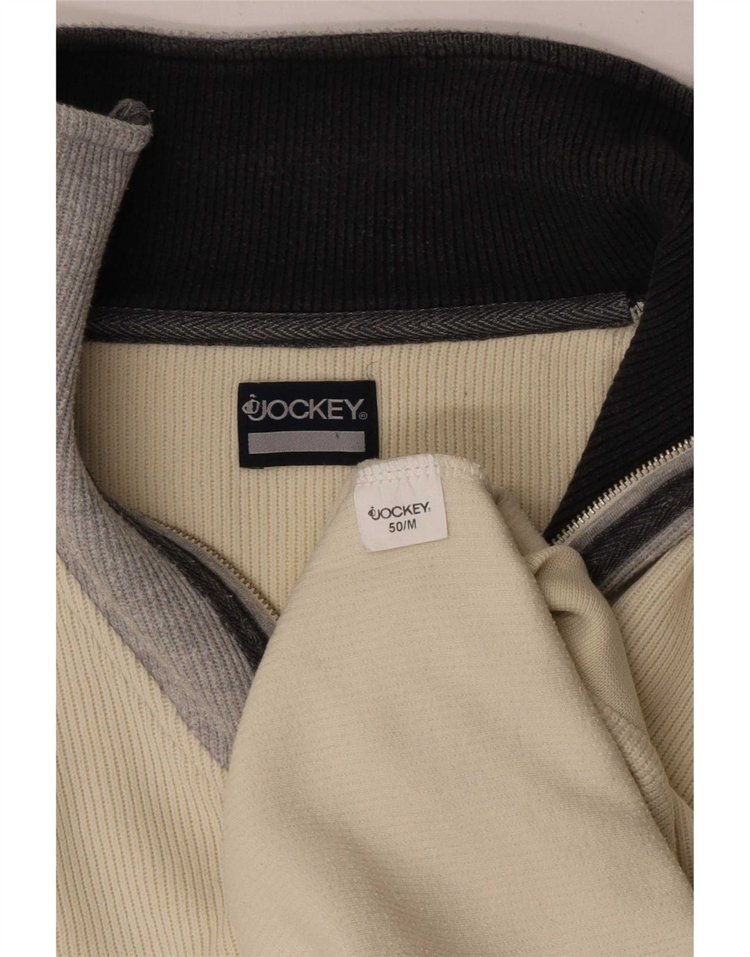 Jockey Herren-Pullover mit Reißverschluss am Hals, IT 50, Mittel, gebrochenes Weiß, Farbblock