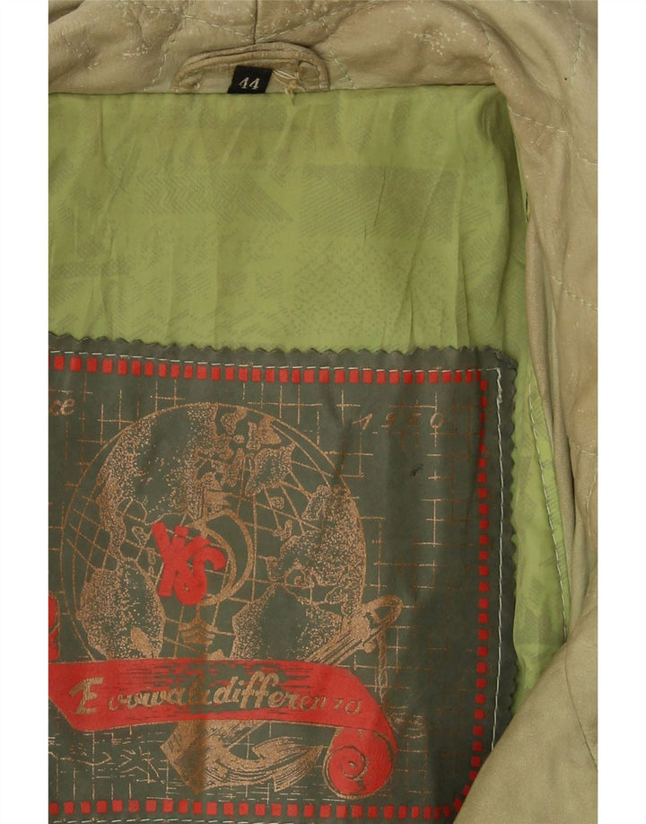 Vintage Damen Übergroßer Ledermantel EU 44 XL Grünes Leder