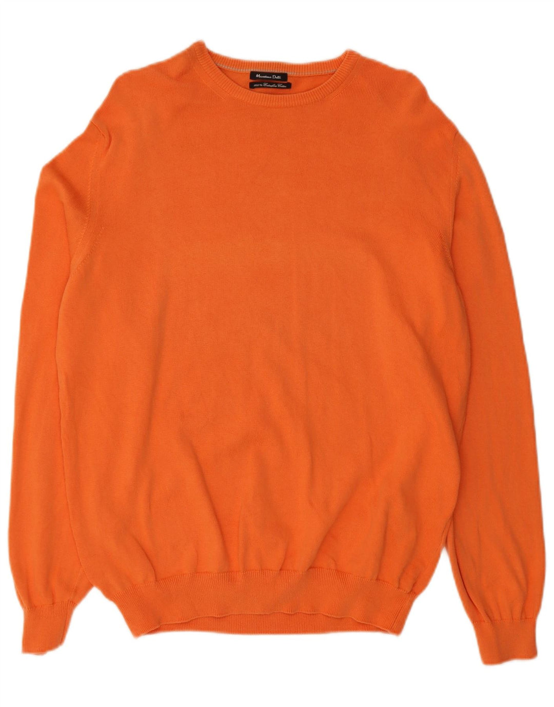 Massimo Dutti Herren-Pullover mit U-Boot-Ausschnitt, groß, orangefarbene Baumwolle