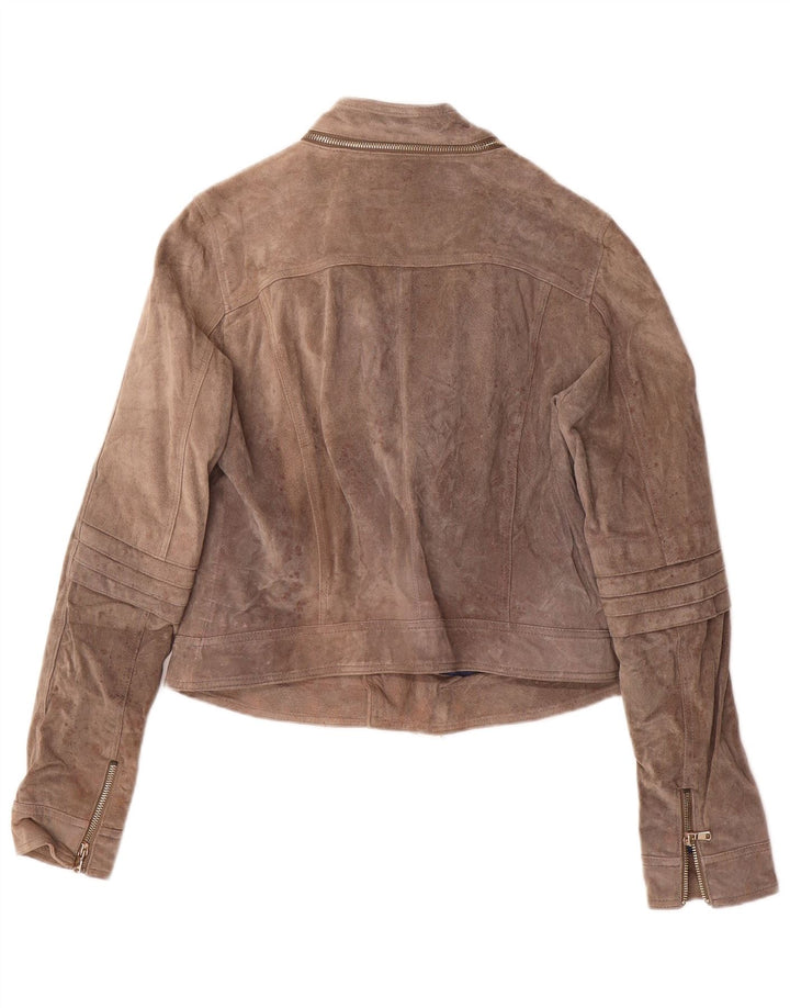 LIU JO Damen Crop Wildleder Bikerjacke IT 46 Large Beige Leder