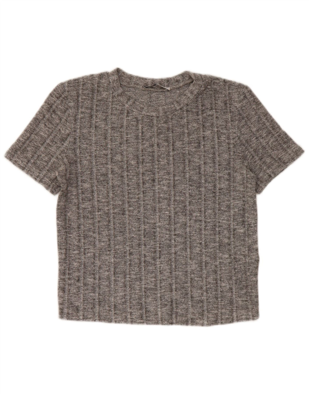 Zara Damen Crop T-Shirt Top UK 10 Small Grau geflecktes Polyester