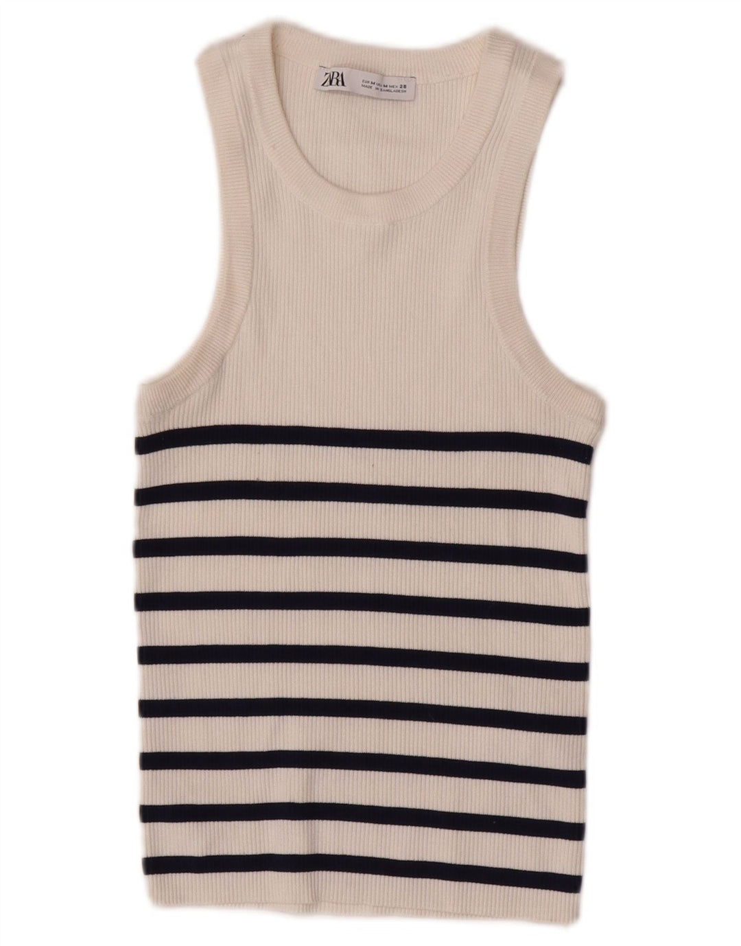 Zara Damen Crop Vest Top UK 12 Mittelweiß gestreifte Viskose