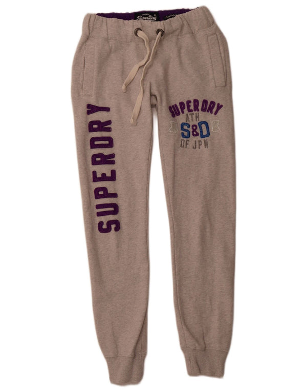 SUPERDRY Damen-Trainingshose mit Grafik, Jogginghose, UK 4 XS, graue Baumwolle