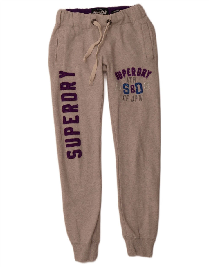 SUPERDRY Damen-Trainingshose mit Grafik, Jogginghose, UK 4 XS, graue Baumwolle