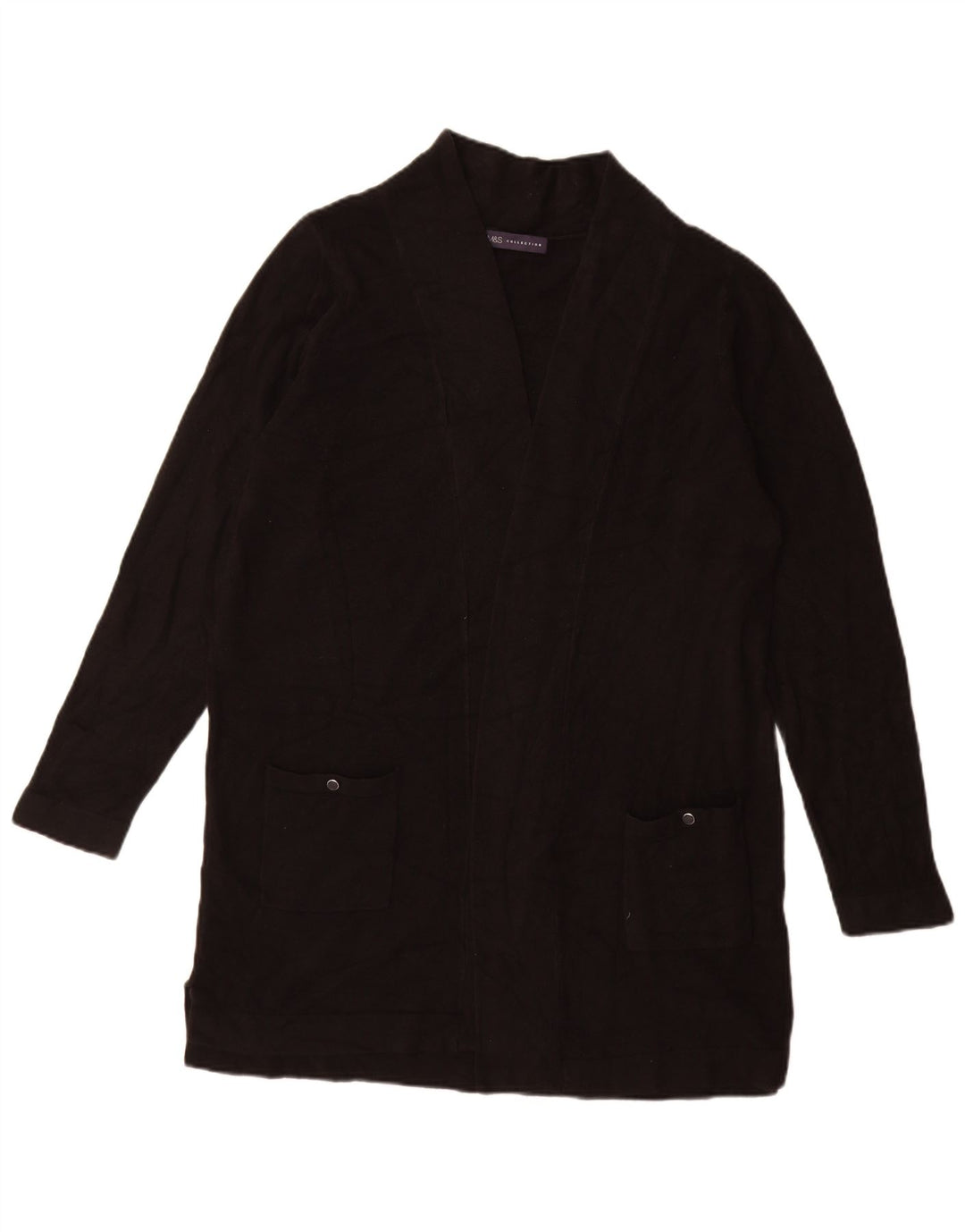 Marks & Spencer Damen Longline Open Cardigan Pullover UK 16 Large Schwarz
