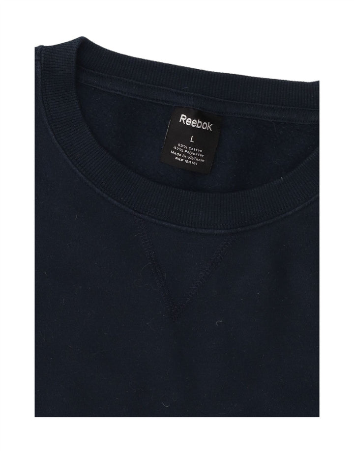 REEBOK Mens Sweatshirt Jumper Large Navy Blue Cotton
