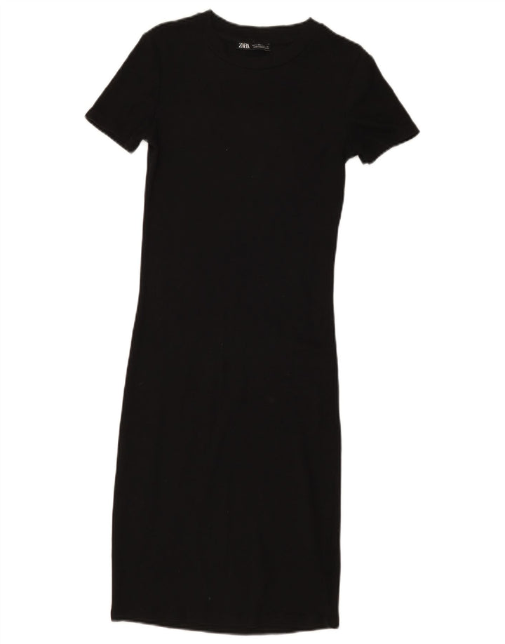 Zara Damen Maxikleid UK 8 Small Schwarz Baumwolle