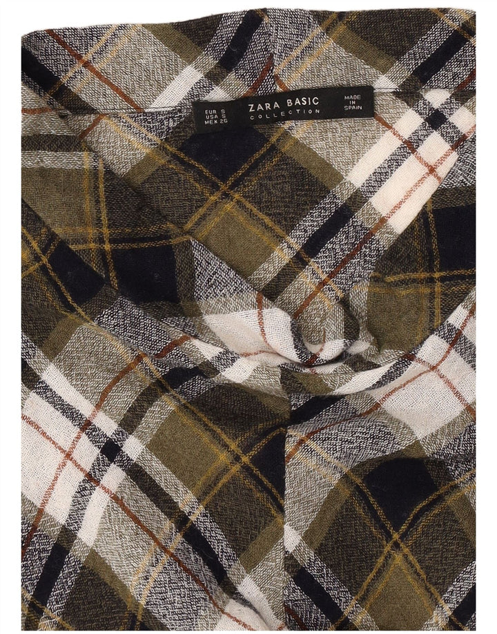 Zara Damen Langarmblusenoberteil UK 10 Small Khaki Check