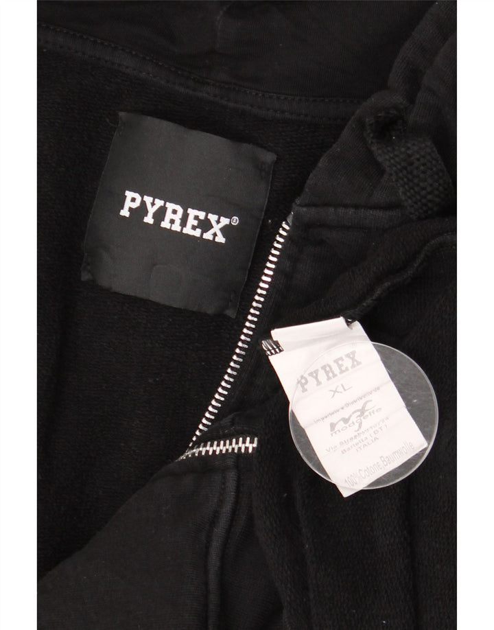 Pyrex Herren-Kapuzenpullover mit grafischem Reißverschluss, XL, schwarze Baumwolle