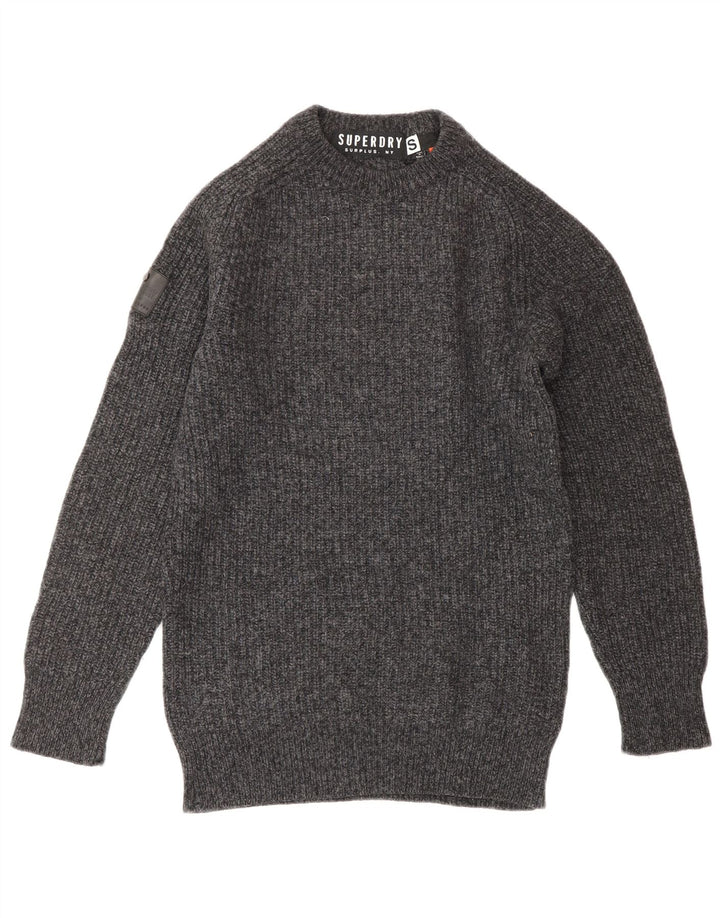 Superdry Damen-Pullover mit Rundhalsausschnitt, Größe S, graue Wolle
