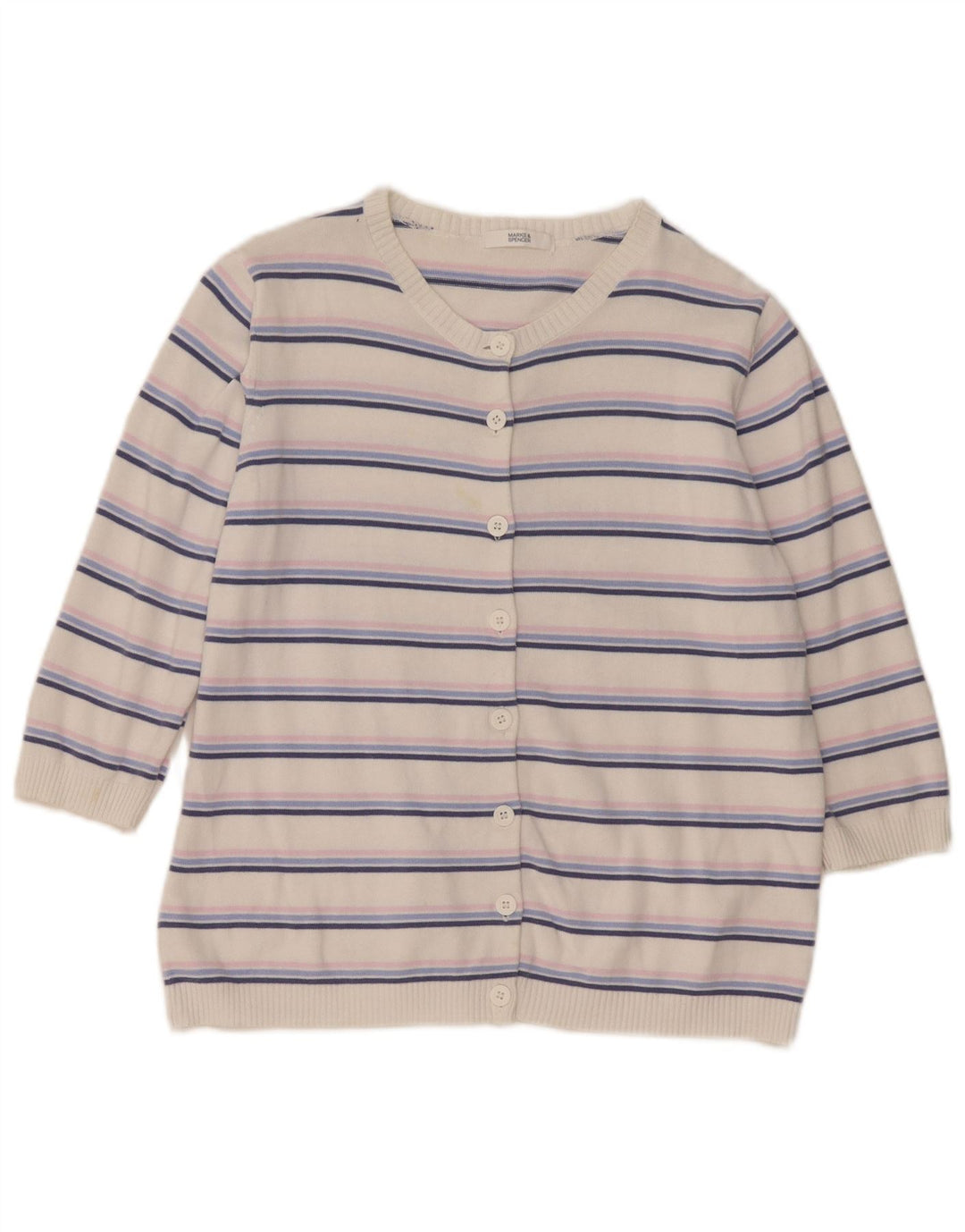 Marks & Spencer Damen-Cardigan-Pullover UK 16 Large Weiß gestreift