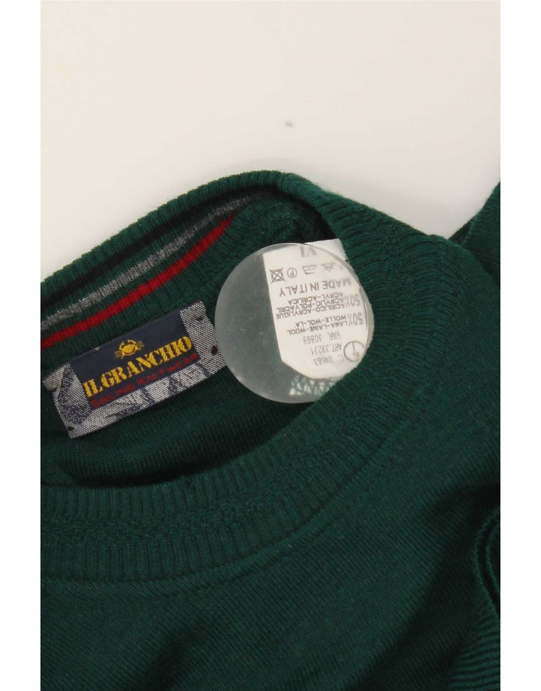 Il Granchio Herren-Pullover mit Rundhalsausschnitt, groß, grün gestreift, Wolle