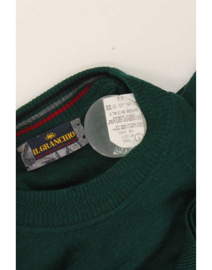Il Granchio Herren-Pullover mit Rundhalsausschnitt, groß, grün gestreift, Wolle