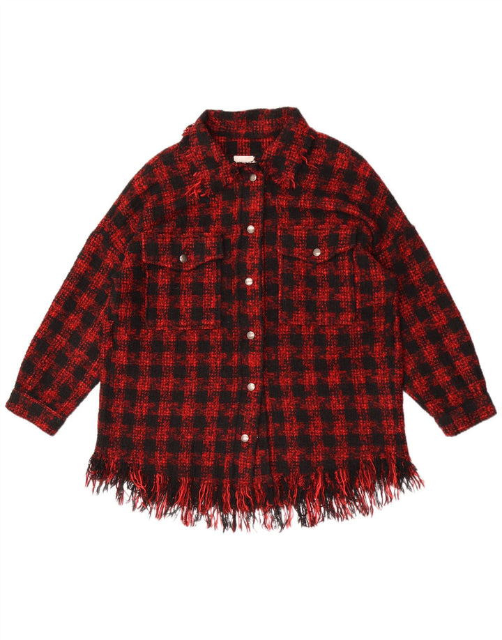 Zara Damen-Overshirt, übergroßes Hemd, UK 14, Mittelrotes Hahnentritt-Acryl