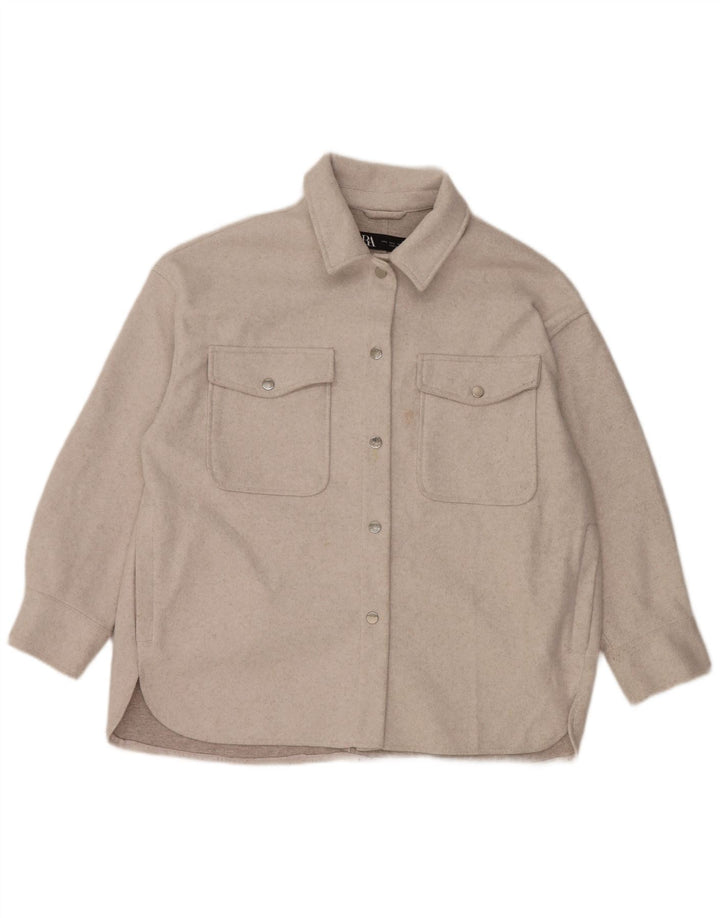Übergroßes Shacket-Fleece-Hemd von Zara für Damen, UK 16, großes graues Polyester