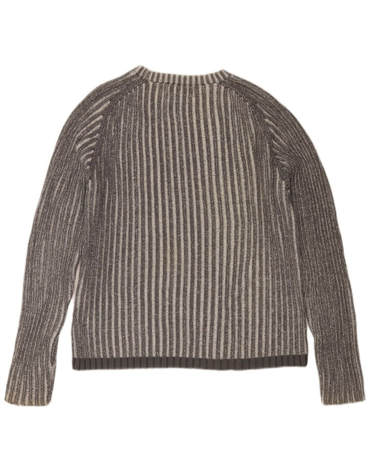 JACK & JONES Herren-Pullover mit Rundhalsausschnitt, mittelgrau, gestreift, Baumwolle