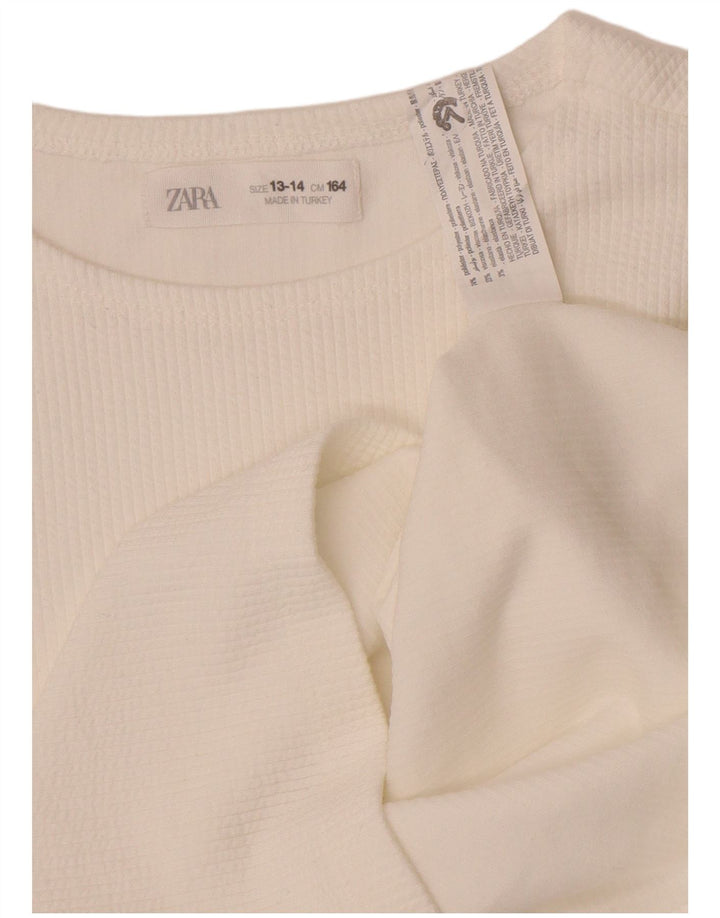 Zara Langarm-Top mit Grafik für Mädchen, 13–14 Jahre, weißes Polyester