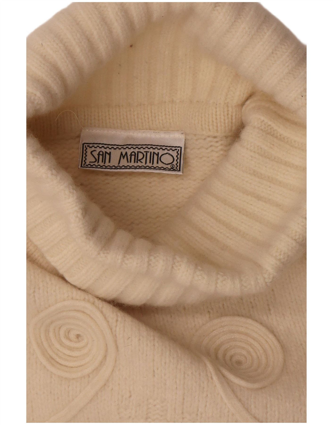 Vintage Damen Rollkragenpullover Pullover UK 14 Medium Off White Geometrisch