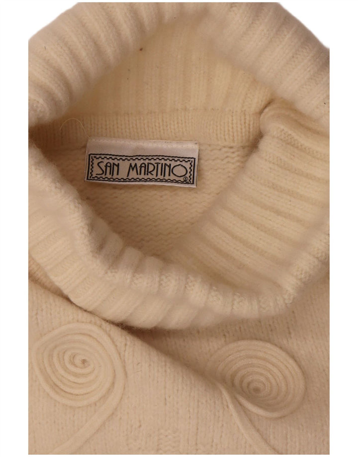 Vintage Damen Rollkragenpullover Pullover UK 14 Medium Off White Geometrisch