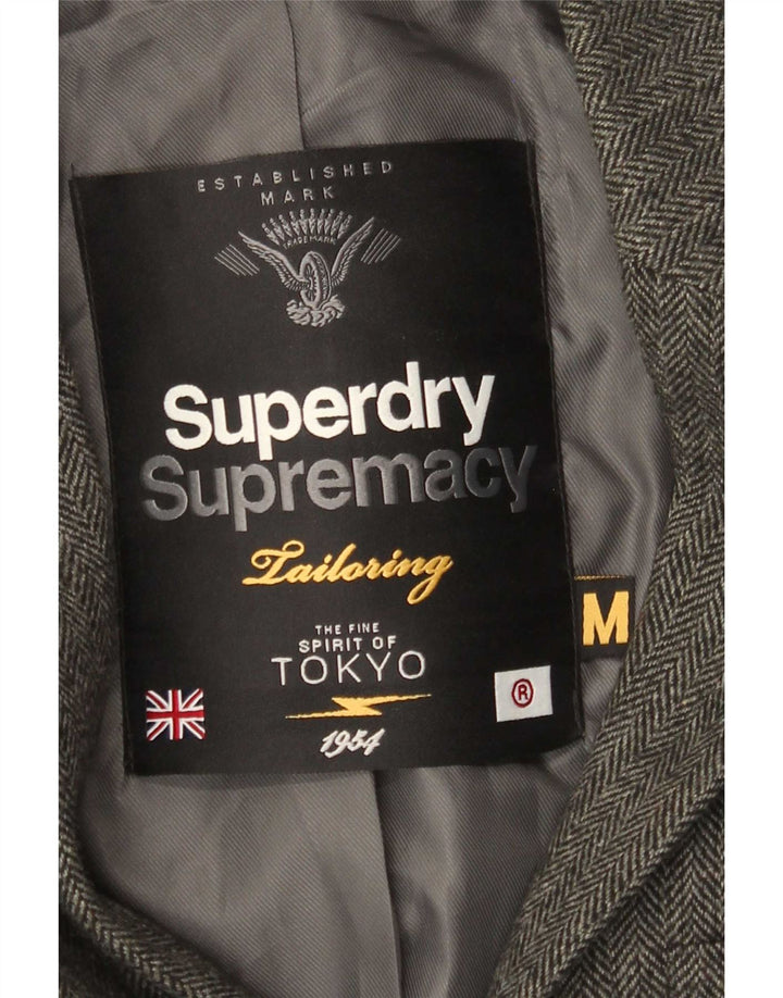 Superdry Herren-Blazer mit 2 Knöpfen, UK 38, mittelgrau, Fischgrätenmuster