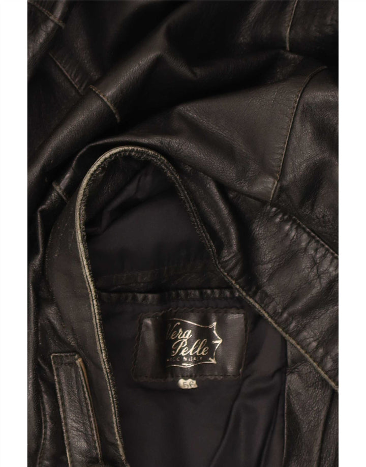 Vintage Herren Lederjacke IT 56 3XL Schwarzes Colourblock-Leder