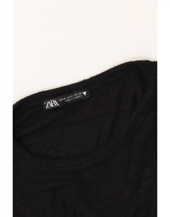 Zara Damen Crop T-Shirt Top UK 12 Medium Schwarz